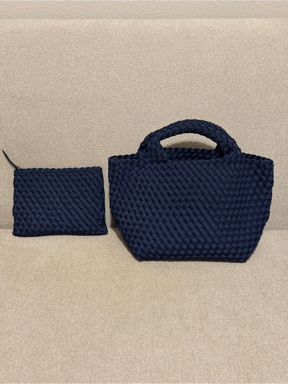 Naghedi St. Barths Small Tote with Matching Zip Pouch in Ink Blue